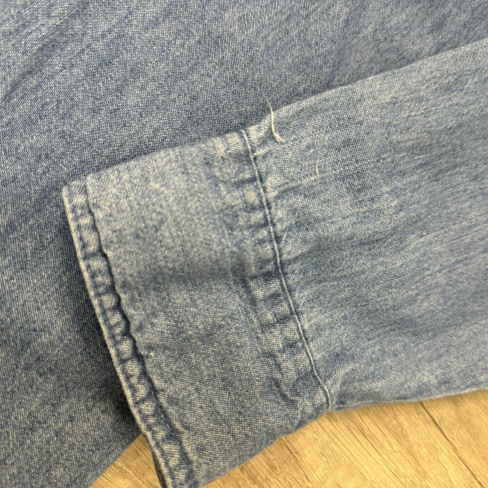 Vintage 90s Denim Jean Long Sleeve Button Front Shirt SZ XL Apple Patch Teacher - Picture 6 of 8